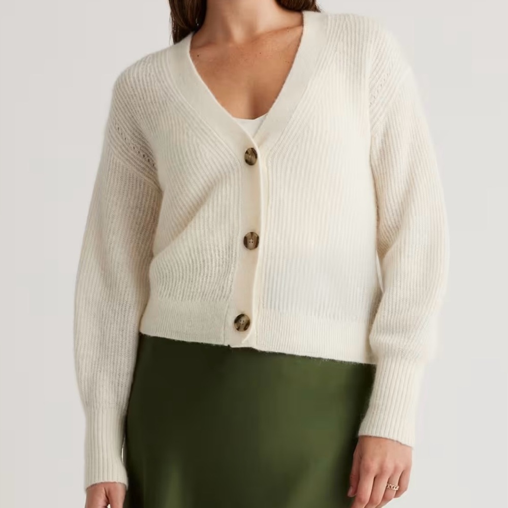 Quince Baby Alpaca Wool Cropped Cardigan Ivory